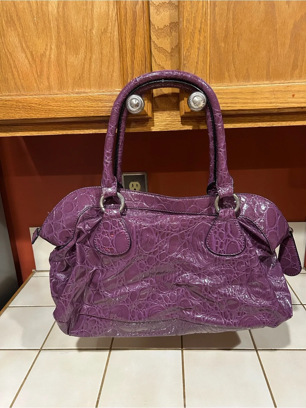Vintage 2000’s Guess Purple Croc-Embossed Satchel Handbag